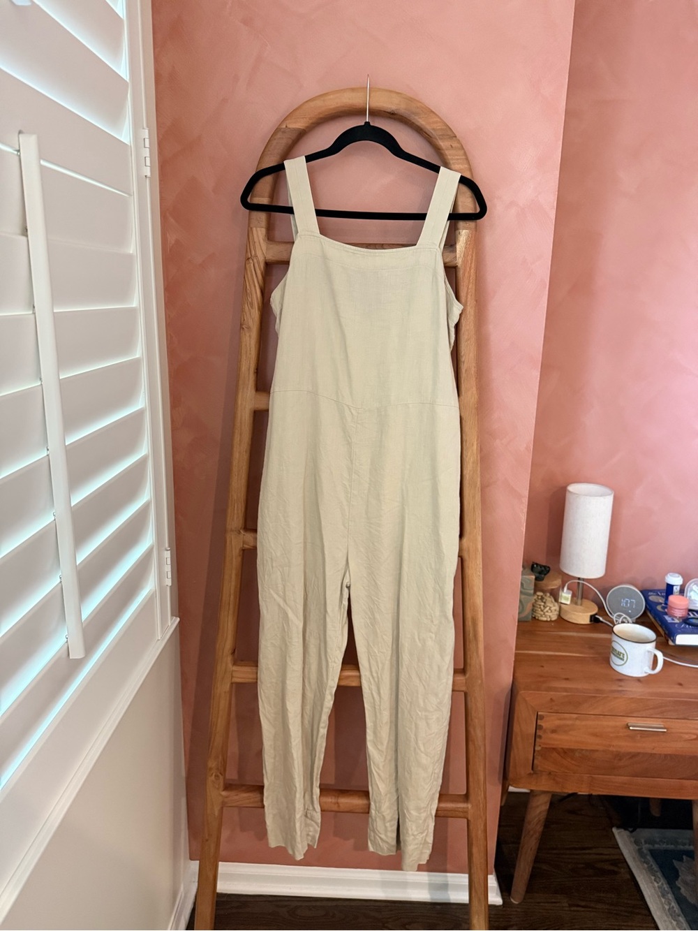 Quince Cream Wide-Strap Linen Jumpsuit